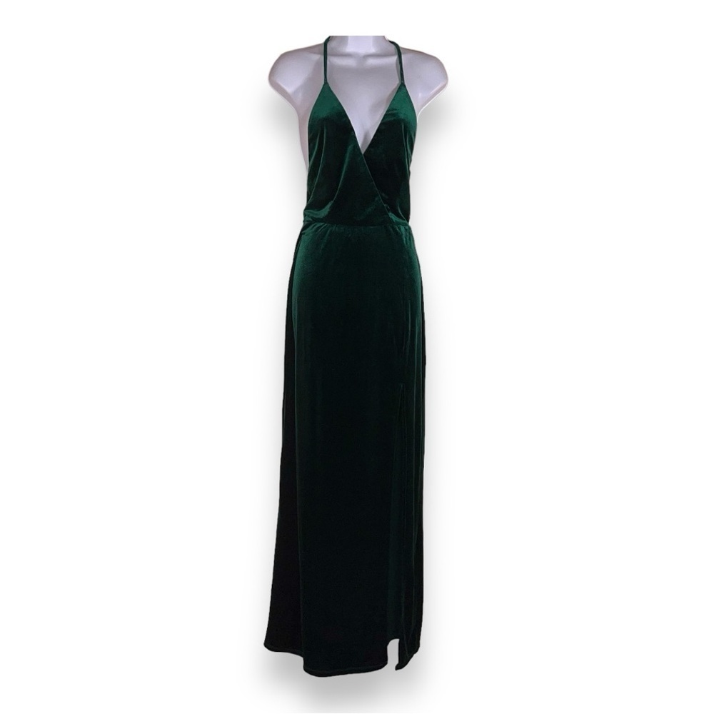 XS TOBI GREEN VELOUR GOWN FORMAL SLEEVELESS EVENT STRETCH